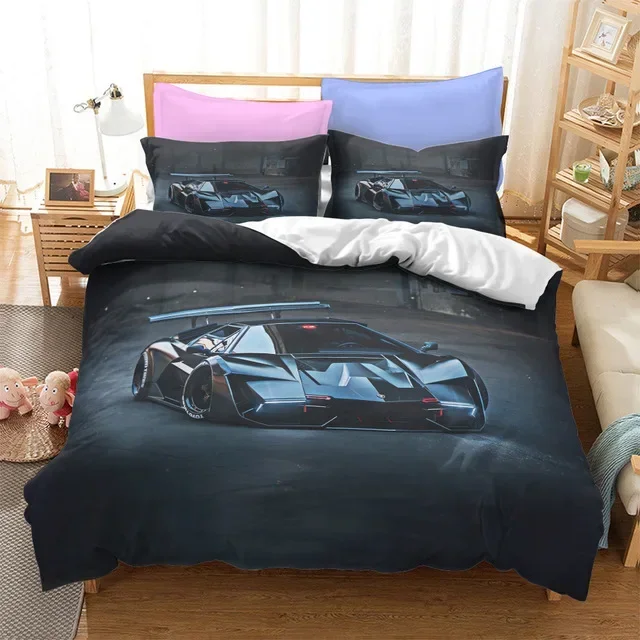 Sports Car Duvet Cover 3D Racing Car Printed Bedding Set Queen King Size with Pillowcases Men Cool 2/3PCS Polyester Quilt Cover