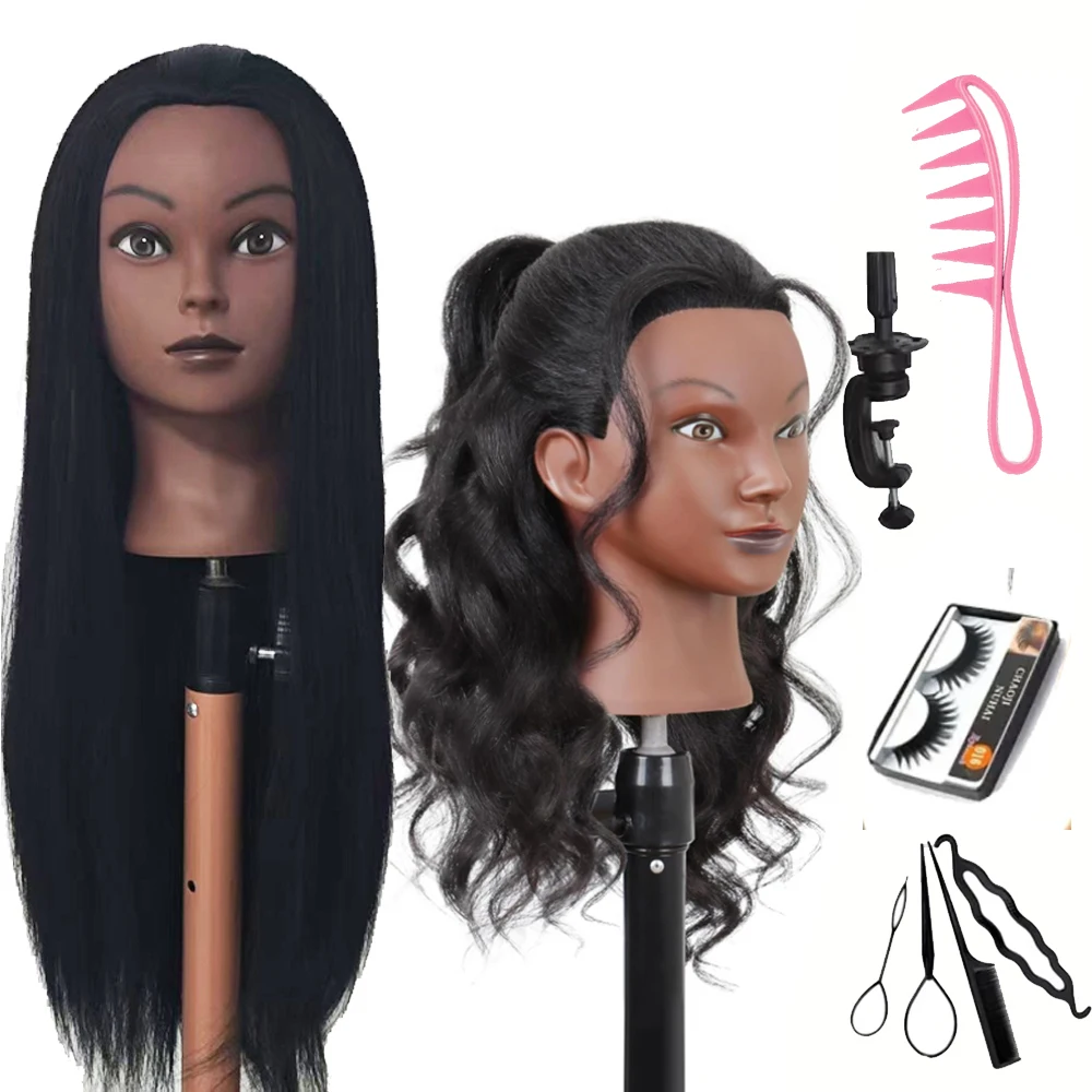 

24''Cosmetology Makeup Manikin Doll Head for Hair Styling, with Table Clamp False Eyelashes & Clips Headband Styling Set