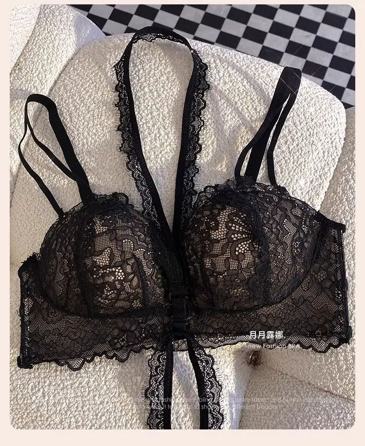 Hanging Neck Pure Desire Wind Small Breasts Gathered Large Sexy Lace Bra to Collect Side Breasts Anti-Sagging Bra