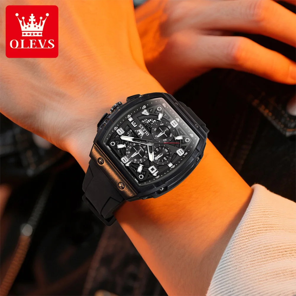 OLEVS 2976 Orologio da uomo di marca originale Orologio da polso da uomo multifunzionale con quadrante grande e cinturino in silicone