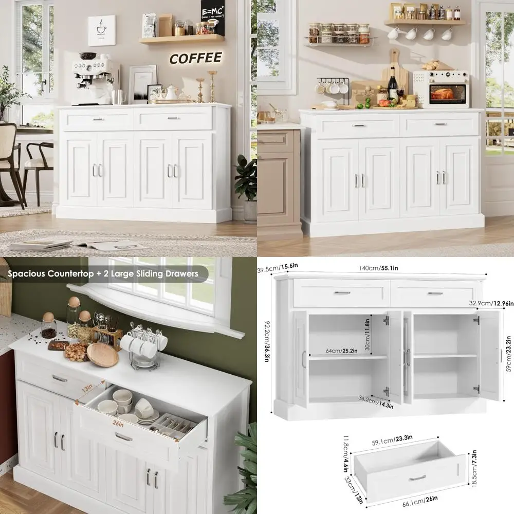 

Большой кухонный шкаф для хранения вещей с буфетным столом 55.1, 2 ящиками и 4 дверцами, кофейный бар в стиле фермерского дома