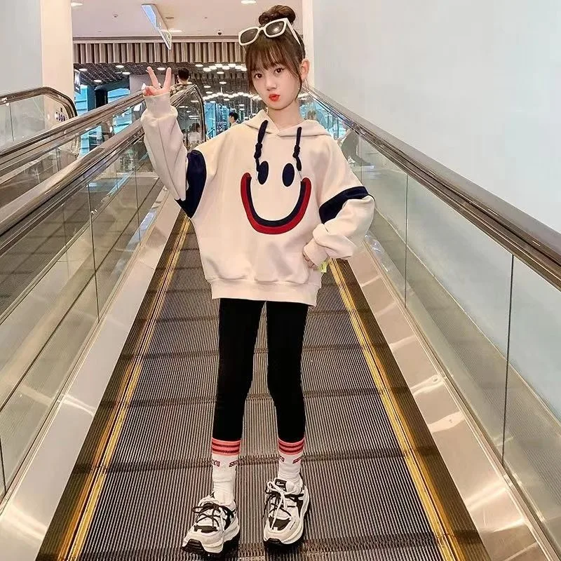 

Новое поступление осени/зимы 202, стильная утолщенная корейская толстовка с капюшоном на флисовой подкладке для девочек среднего и большого размера