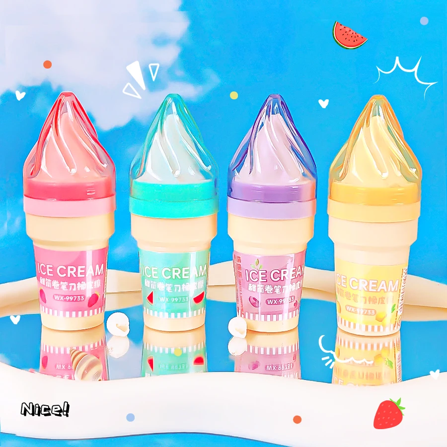 Kawaii articles de papeterie retour à l'école, taille-crayon crème glacée pour enfant, gomme en caoutchouc, choses mignonnes