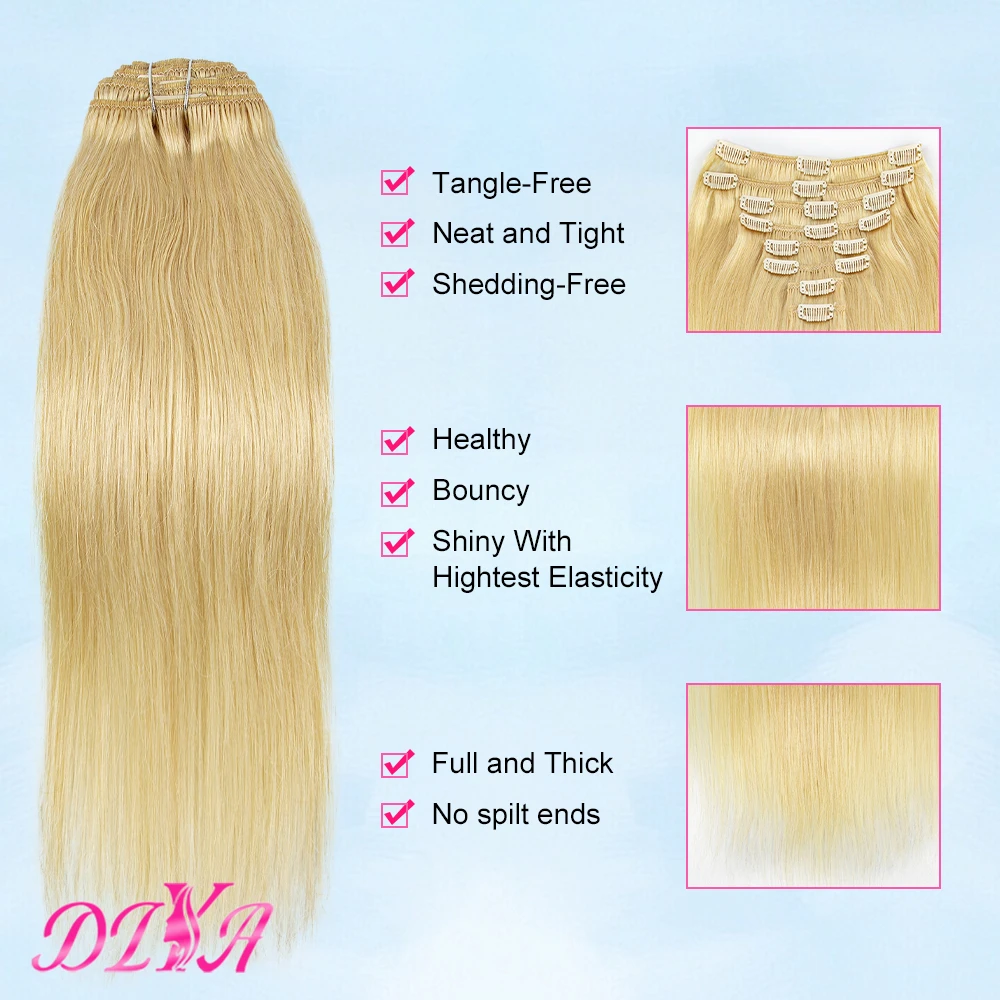 613 # blonde Farbe remy menschliches Haar 120g-240g gerader Clip in Haar verlängerungen 18-26 Zoll voller Kopf Clip im Haar für Salon