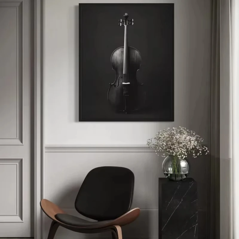 الحديثة أبيض وأسود أداة عزف موسيقى المشارك الغيتار طبل البيانو البوق حائط لوح رسم الفن غرفة المعيشة ديكور المنزل جدارية