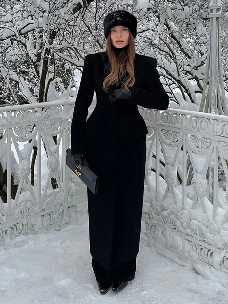 

Elegant Woolen Long Coat Women Slim Full Sleeve Lapel Single Breasted Pocket Jakcet Female 2025 Winter Spring Chic Lady Outwear