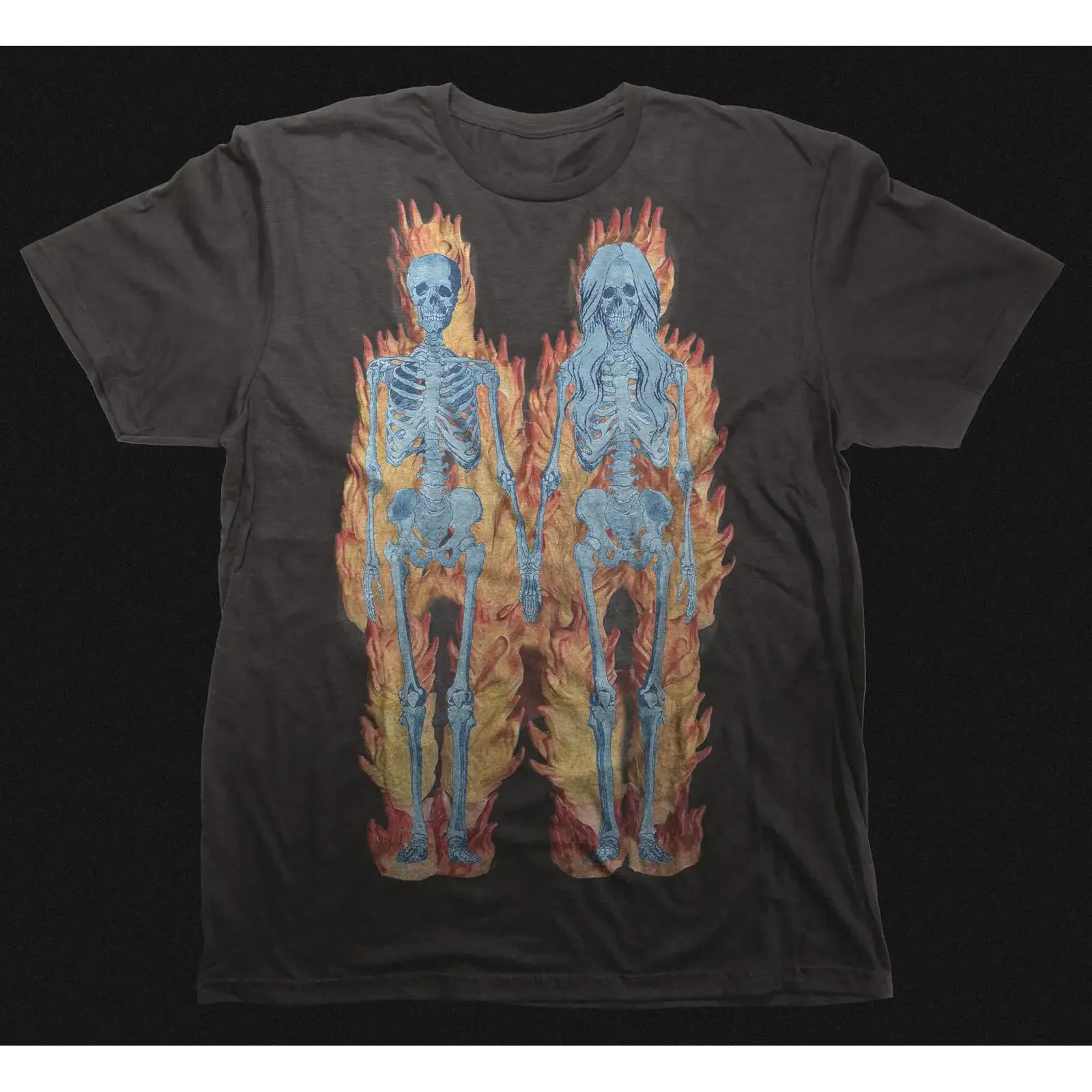 Skeleton Soulmates T Shirt Flaming Lovers  vintage Washed Soft Stretched Versatile designer clothes Top For Everyday Wear