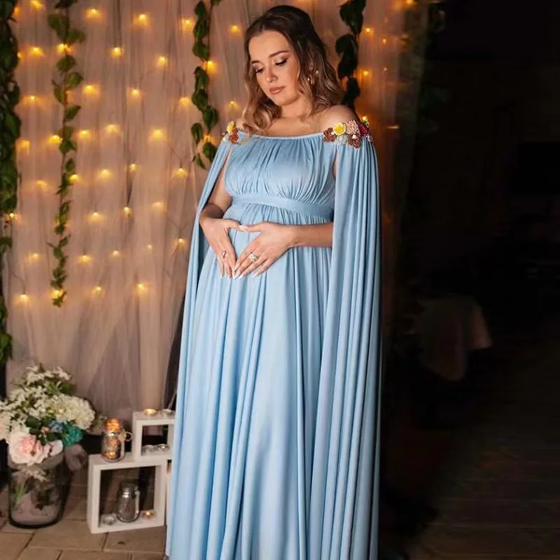 2024 schulter freie Mutterschaft Baby party langes Kleid lockern Stil Schwangerschaft Fotografie Requisiten langes Kleid freie Größe