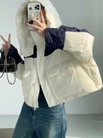 Winter Warm Patchwork Parkas Women Y2K Fashion Loose Hooded Crop Puffer Jacket Korean Streetwear Thick Zipper Fluffy Down Coats 4