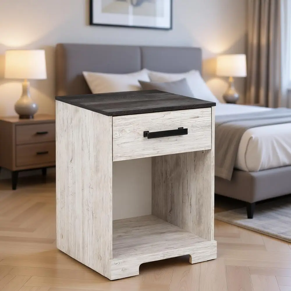 

Прикроватная тумбочка с 1 ящиком, цвет белый и серый, высота 22,09 дюйма