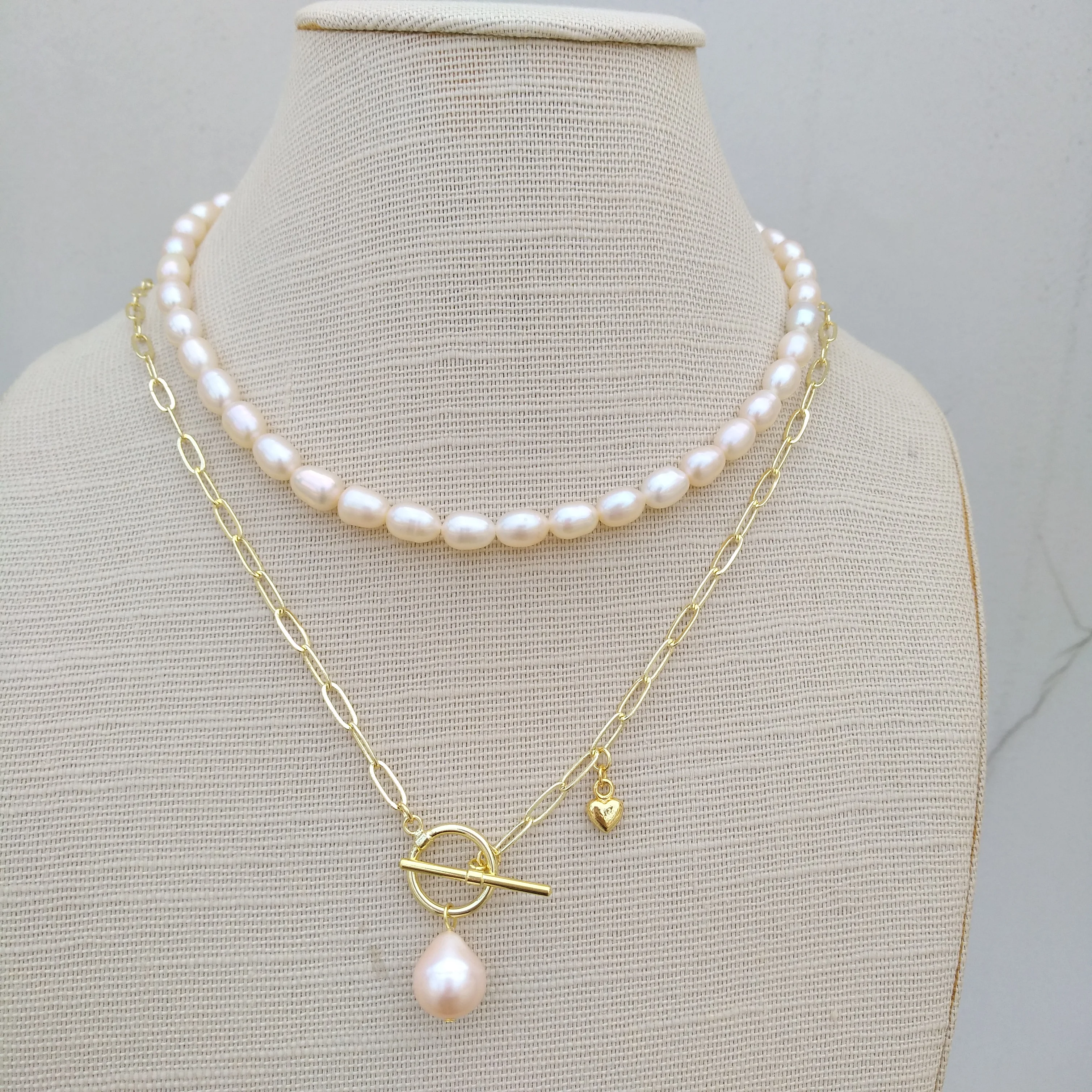 Gorgeous Two Strands White Pink South Sea White Pearl Necklace 18