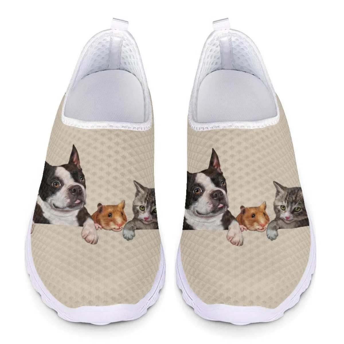 Mesh Shoes Female Simple French Bulldog Cat Designer Comfortable Lightweight Running Sneakers Outdoor Indoor Girls Flat Loafers