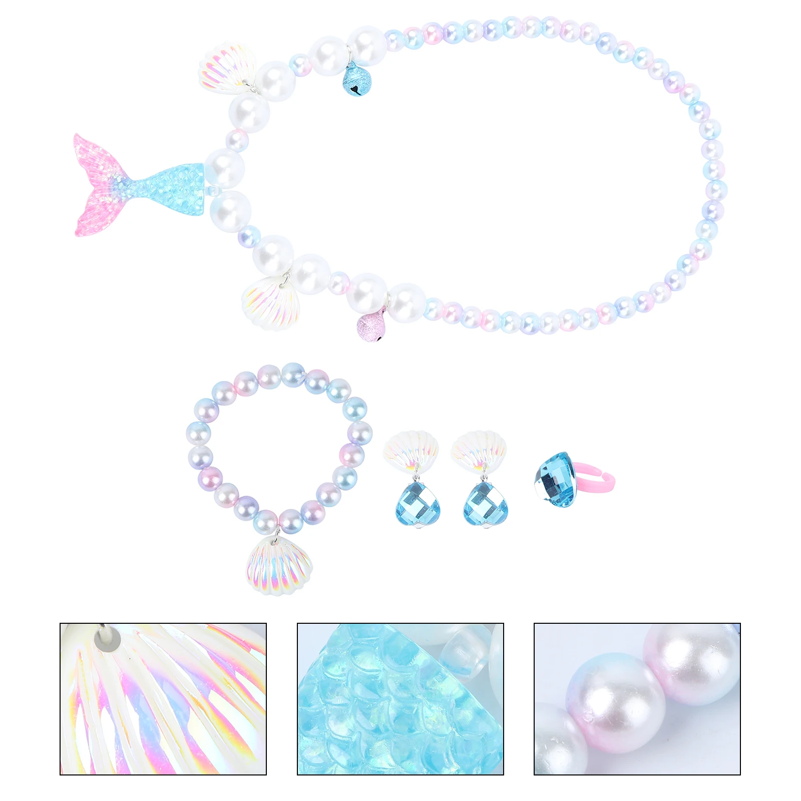 진주 목걸이 팔찌 세트 어린이 보석 목걸이 소녀 액세서리 작은 수지 어린이를위한 쉘 아기 선물