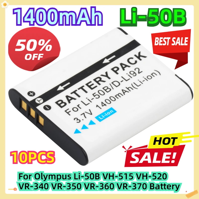 

Li-50B 1400mAh 10pcs For Olympus Li-50B VH-515 VH-520 VR-340 VR-350 VR-360 VR-370 Battery