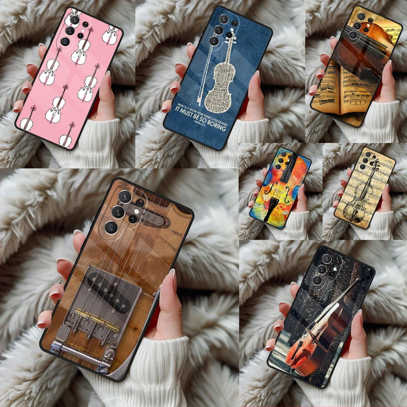 Musical Notes Violin Classical Phone Case For Samsung Galaxy S24 S25 S26 Ultra S22 S23 Plus S21 S20 FE Note10 TPU Cover