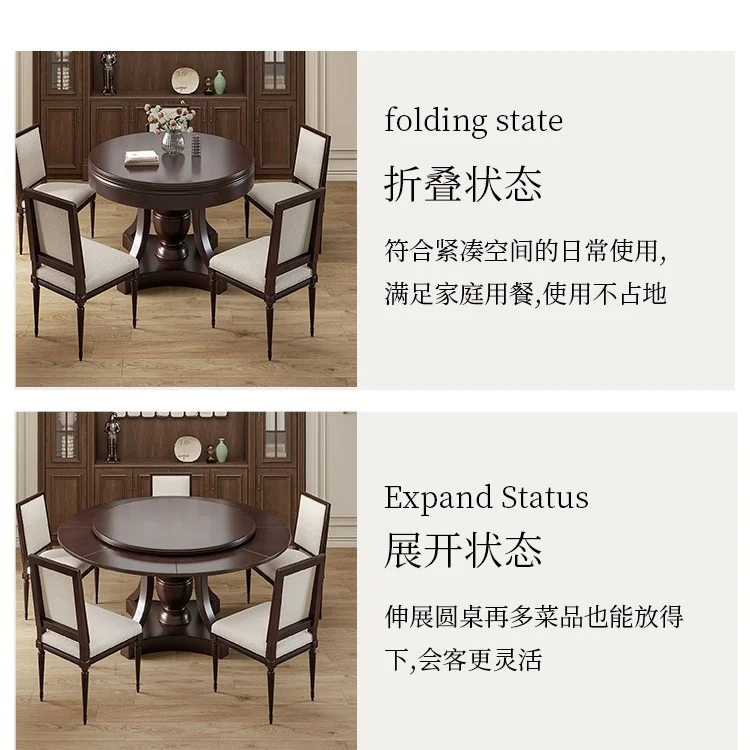 طاولة طعام قابلة للطي وقابلة للتمديد من الخشب الصلب على الطراز الأمريكي لعام 2026 مع كراسي طقم طعام منزلي - ريترو D مدمج بسيط #3