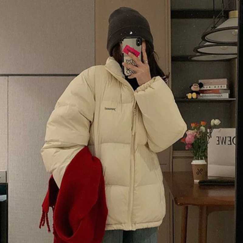 2023 Nieuwe Damesmode Koreaanse Opstaande Kraag Parka 'S Winter Dikker Warm Preppy Effen Kleur Jasje Losse Rits All Match Bovenkleding