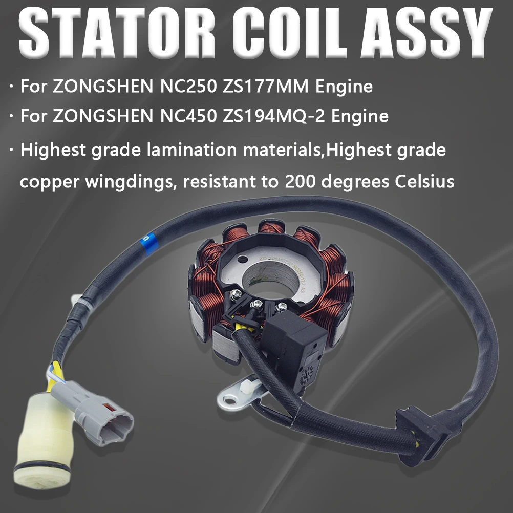 

Статорная катушка в сборе для мотоциклов ZONGSHEN ZS177MM ZS194MQ-2, генератор зажигания, 12В постоянного тока, запчасти для двигателей NC250 NC450 KAYO KEWS