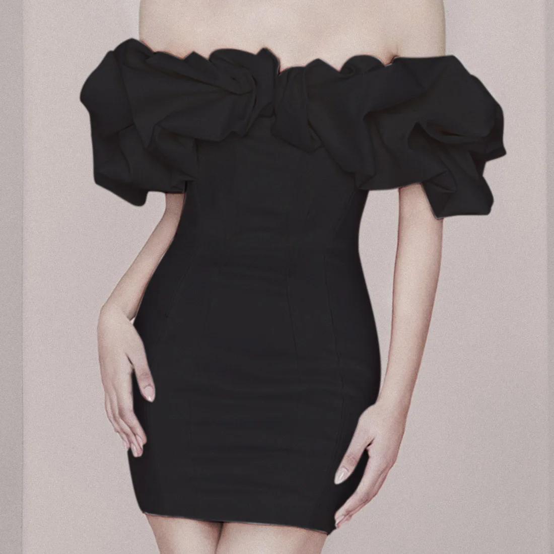 Ele Bla Off-oulder Bodycon Dr High-End Quali-jurk voor dames, rok uit één stuk, wikkelborst, H-ape silhouet