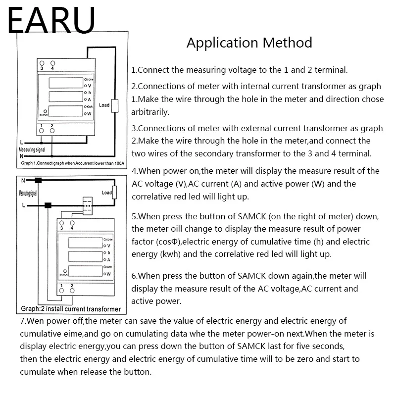 DIN-rail Multi-function LED Digital Meter AC 80-300V 200-450V 0-100A Active Power Factor Electric Energy Ammeter Voltmeter DIY