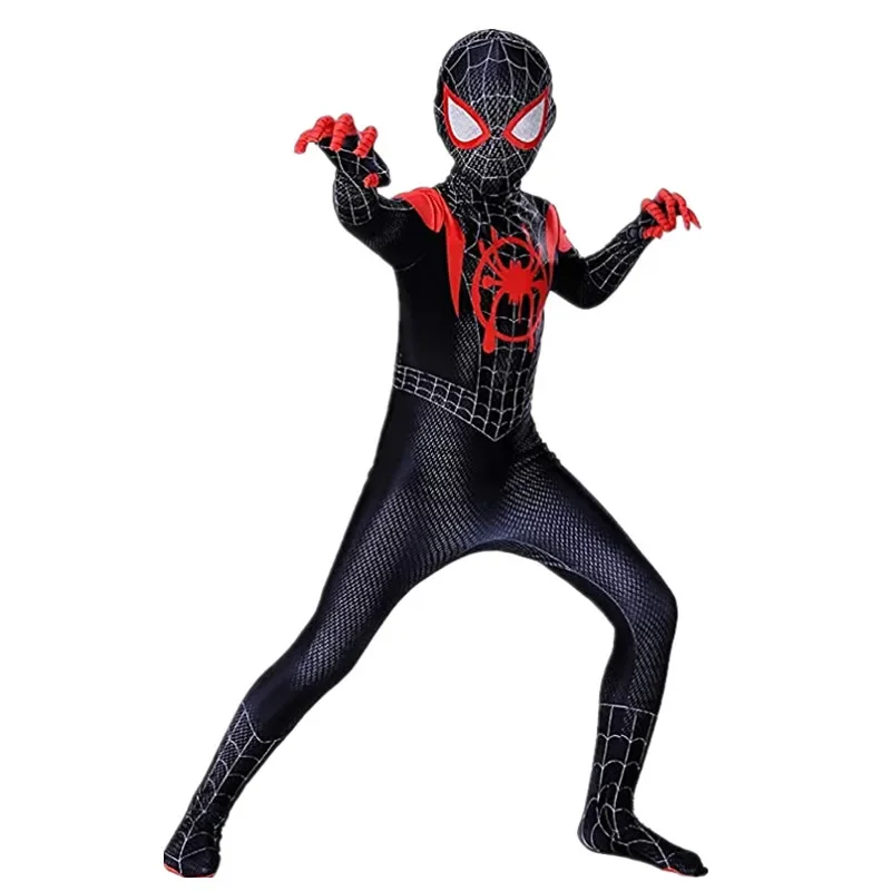 Kids Superhero Onesie Movie Character Role Play Mask Costume Halloween Spider Pattern Costume Kids Holiday Gift