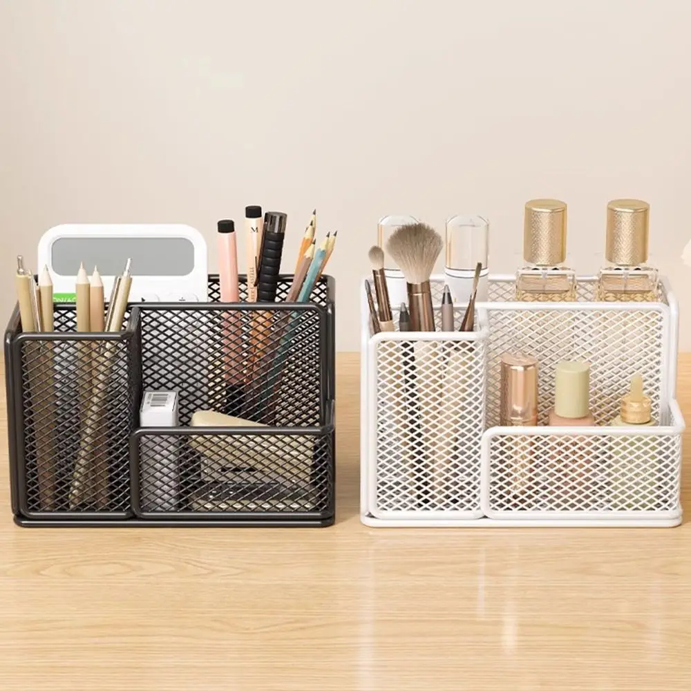 

Металлическая сетка, настольный органайзер, 3 отделения, компактный настольный держатель для ручек, большой отверстий, стеллаж для хранения канцелярских принадлежностей из углеродистой стали