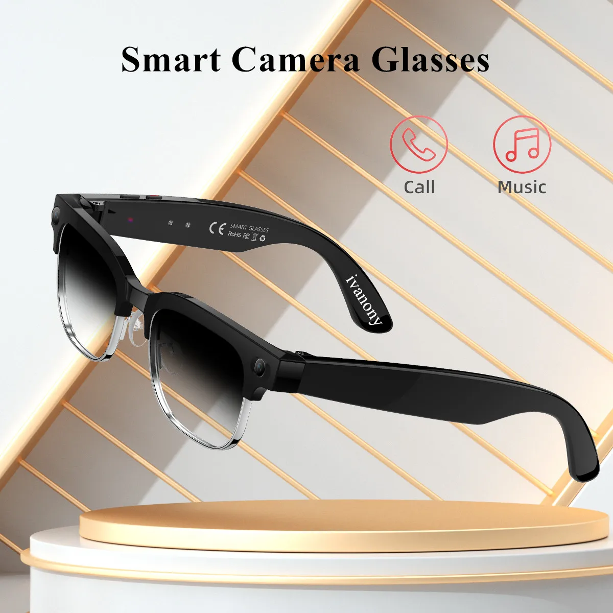 

AI Smart Glasses Men 8MP Camera AI Photo Recognition Video Shooting 4GB Memory Voice Assistant Smart Translation Eyeglasses