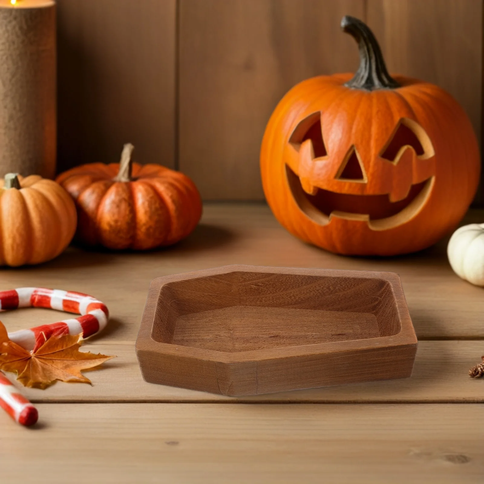 

Coffin Shaped Wooden Tray Halloween Decor - Rustic Solid Wood Serving Platter for Fruit Snacks Appetizers - Party Charcuterie