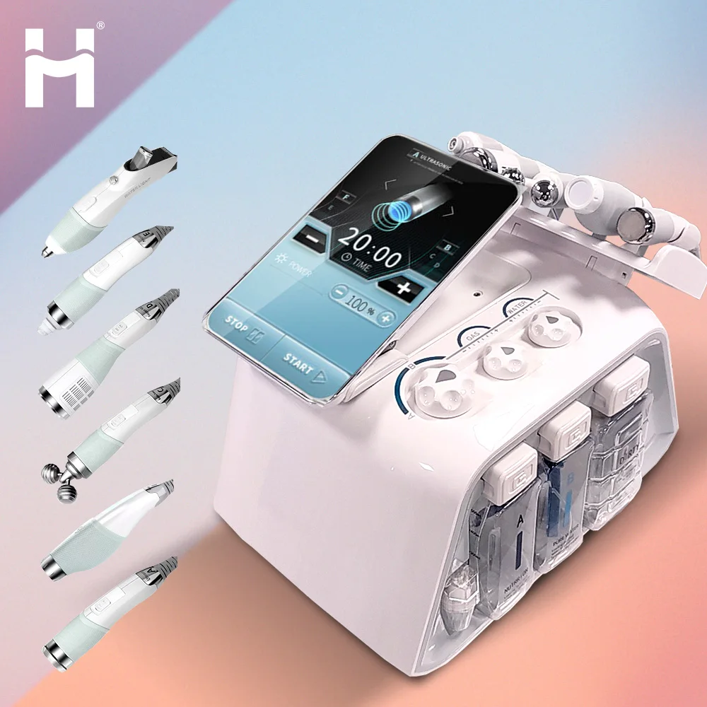 6 In 1 Multifunction H2O2 Hydrogen Oxygen Small Bubble Facial Machine H2o2 Machine Dermabrasion Facial Device