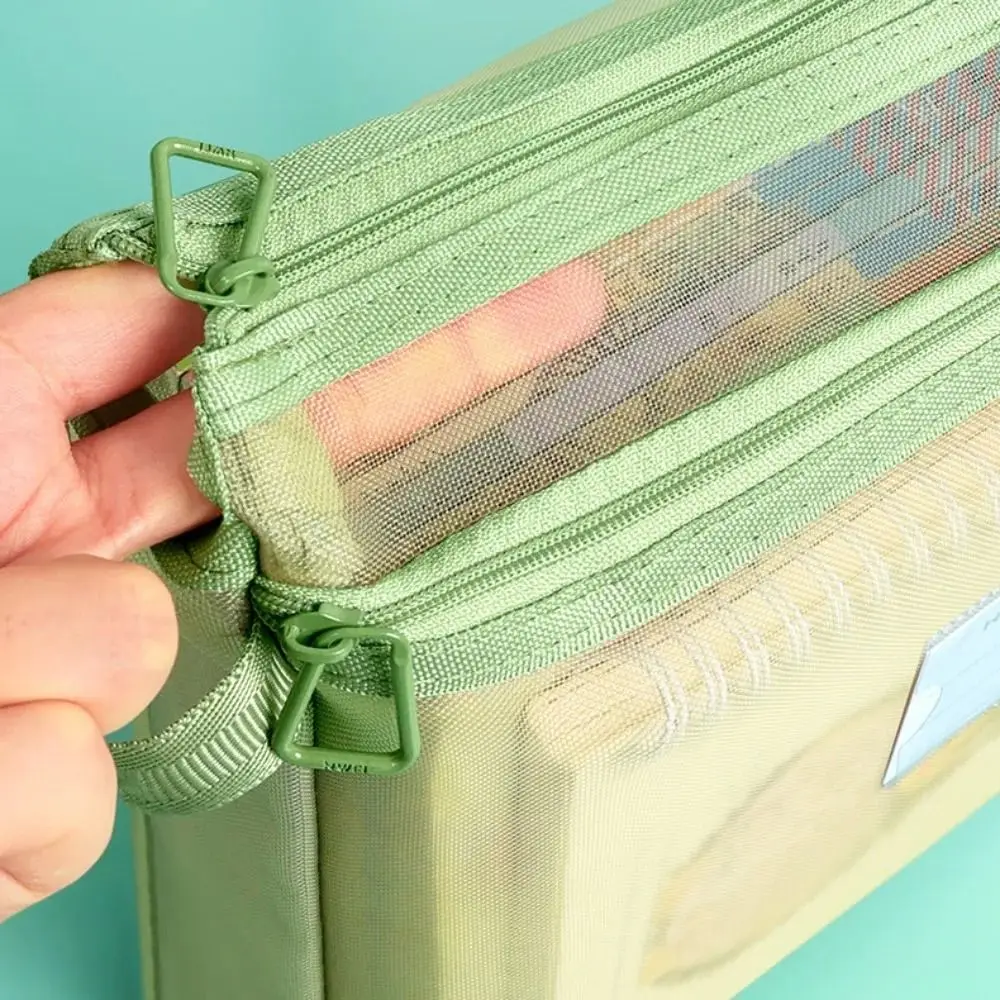 Large Capacity Test Paper Storage Bag Morandi Color Zipper File Folder Bag Wide Opening Double-layer Partition