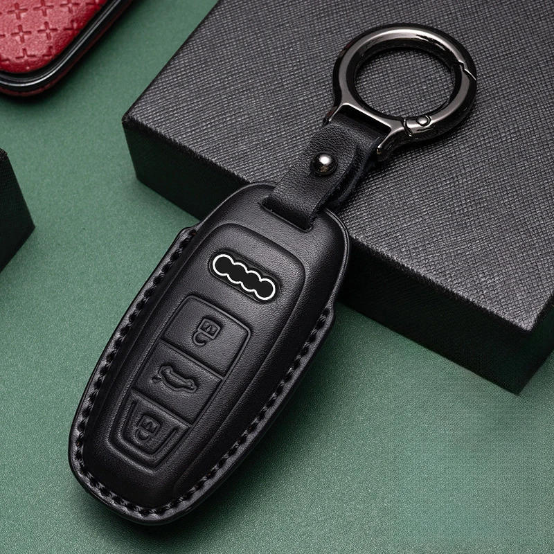 Echtes Leder Autoschlüssel-Etui für Audi A3 A4 A6 A7 A8 B9 C8 D5 4K S8 Q7 Q8 SQ8 E-tron 2018 2019 2020-2026 Schlüsselhülle Zubehör