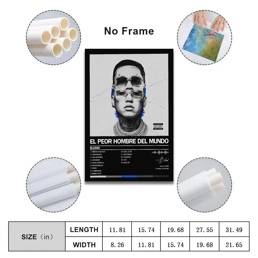 Poster Peelable Self-Adhesive Album Cover Poster Stickers, Frameless Wall Art for Singer Rap Bedroom B-Blessd