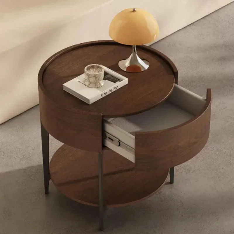 Distinctive Modern Metal Elegant Bedside Table Spacious Sleek Classic Versatile Walnut Bedside Table Comodino Storage Furniture