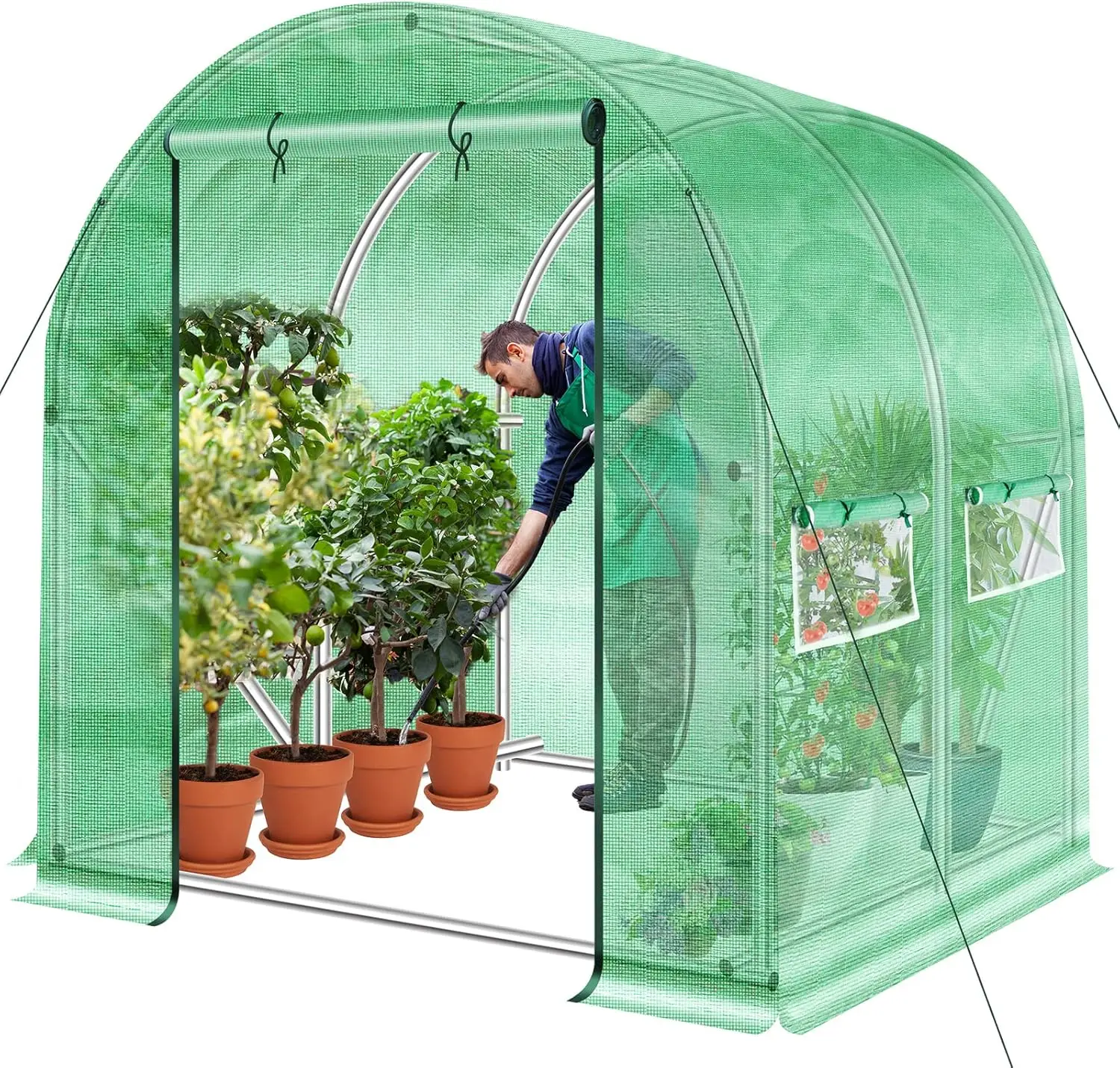 Solution4Patio Portable Tunnel Walk-In Greenhouse, 6.6' X 6.6' X 6.6', Invernadero De Jardín, Unhindered Zipper Door, 4 Screen