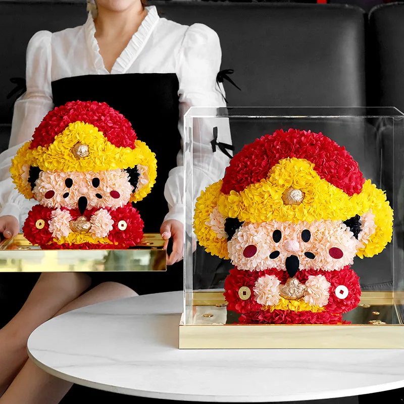 Eternal flower God of Wealth gift box ornament, lucky real flower, high-end housewarming, new home birthday gift for girls