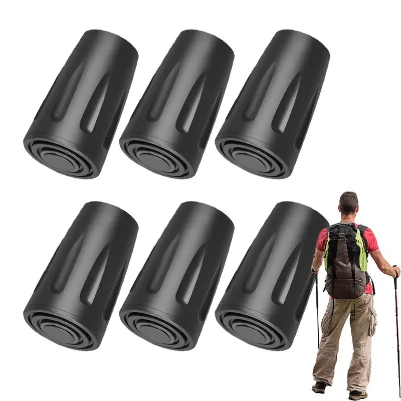 6Pcs Trekking Pole Walk Stick Cane Climb Replacement Alpenstock Outdoor Camp Hike Protector Cap Tip Rubber