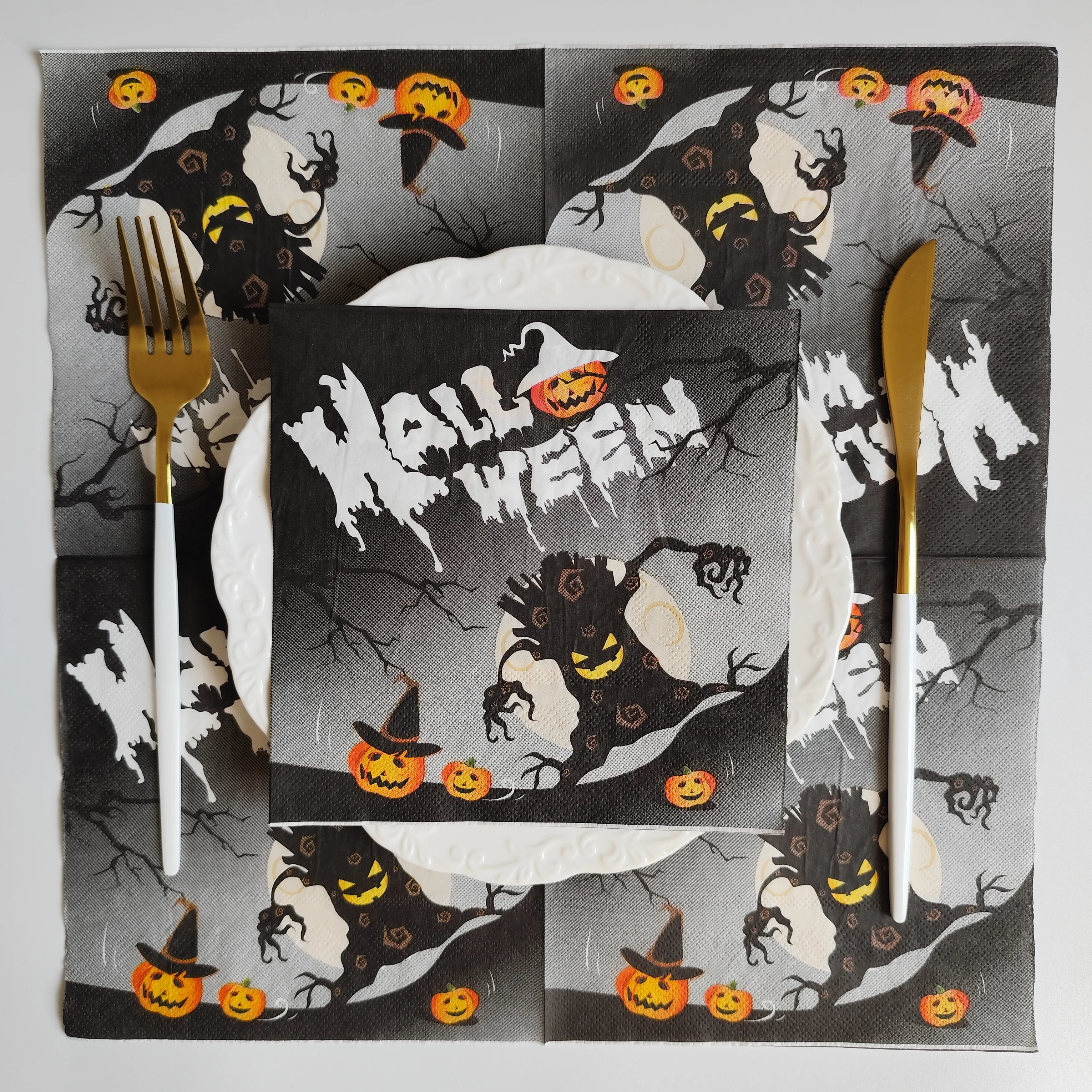 20 Count Halloween Smiley Face Pumpkins & Ghost Printed Paper Napkins, Perfect for Halloween Party & Gothic Table Decors & Craft