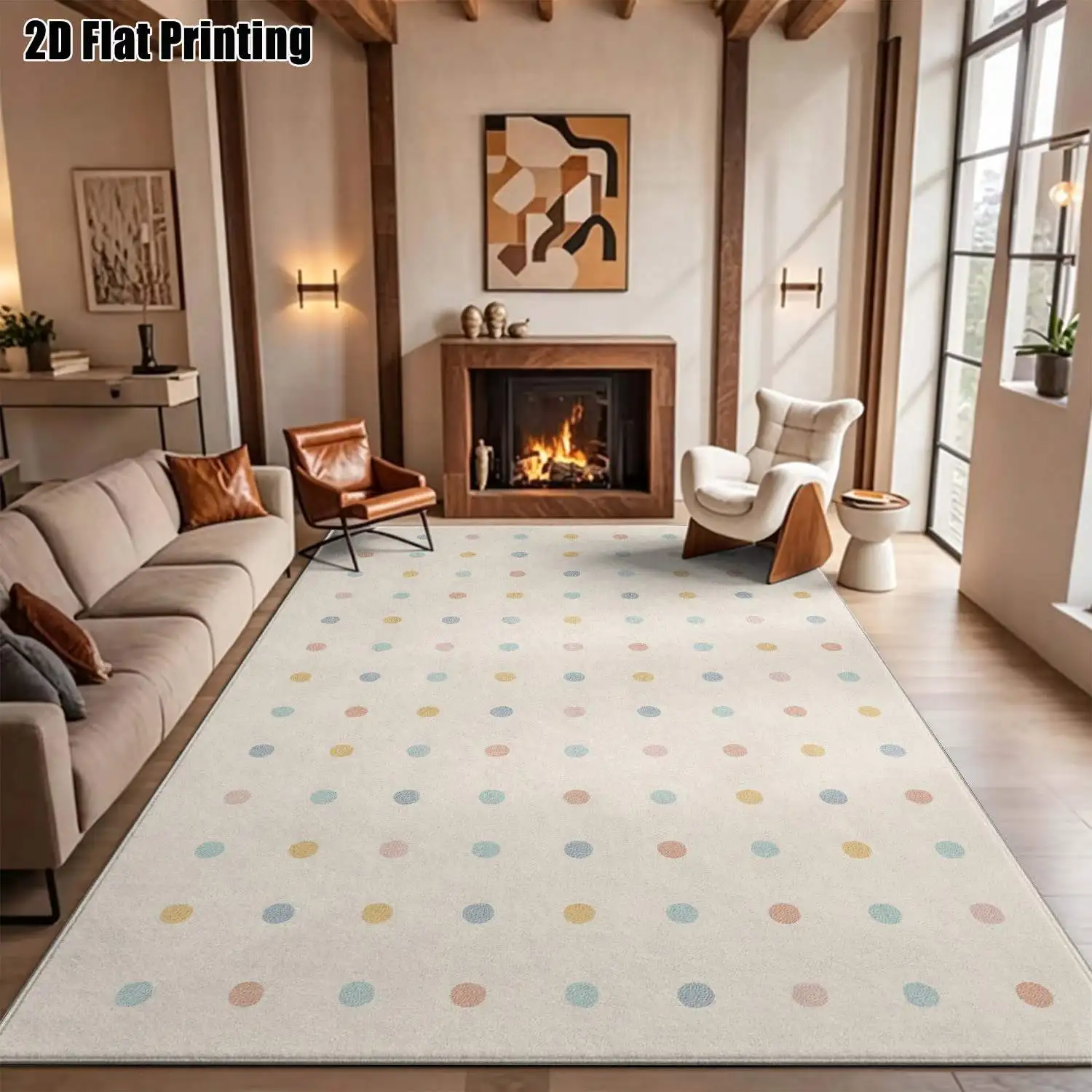 1Pc 2D Printed Colorful Polka Dot Nordic/Instagram Style Modern Minimalist Geometric Carpet Floor Mat, Multi-Size, Machine Washable, for Entrance, Dining Room, Foyer, Bedroom, Living Room Home Decoration
