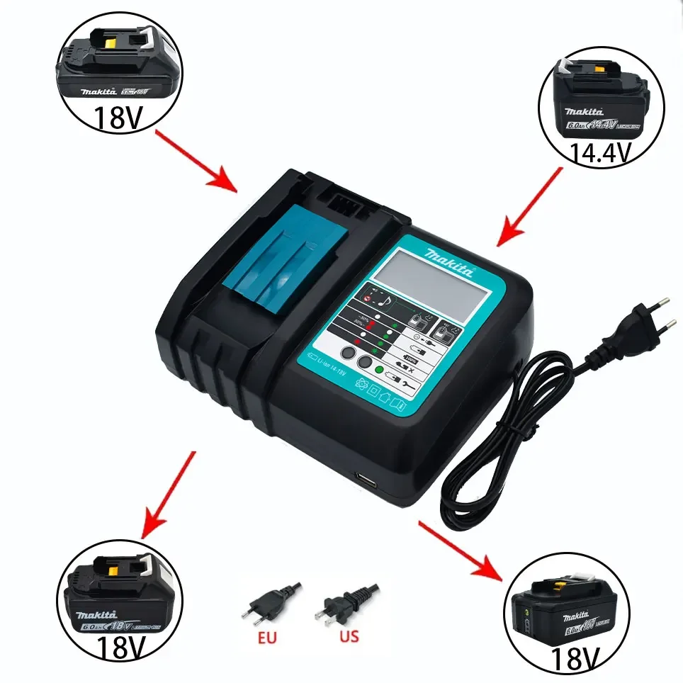 Makita Original 18V 6.0Ah, replaceable LED lithium-ion battery LXT BL1860B BL1860, rechargeable power tool battery