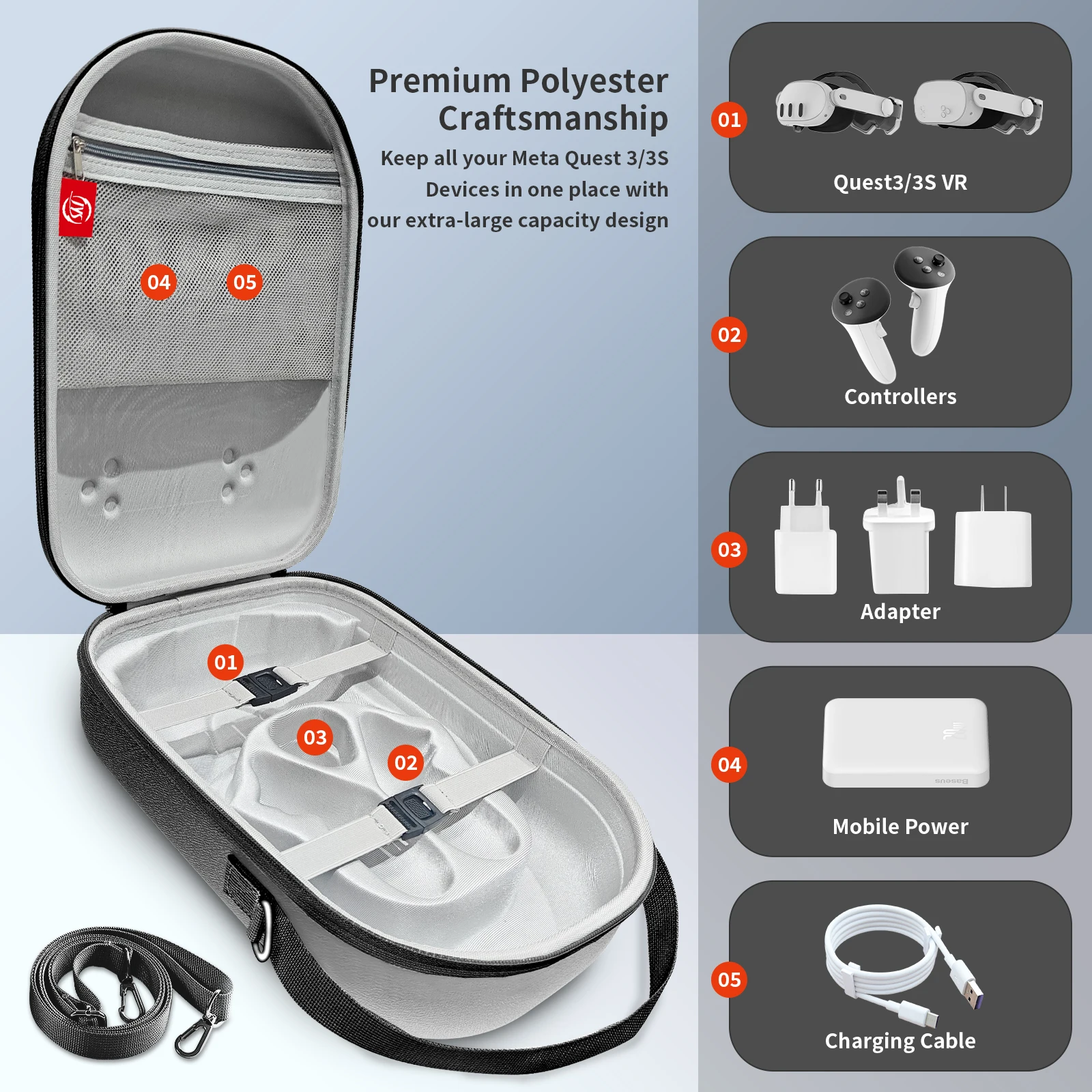 

For Meta Quest3/3S VR glasses storage bag VR headset handle anti drop and scratch portable Travel Carrying Case