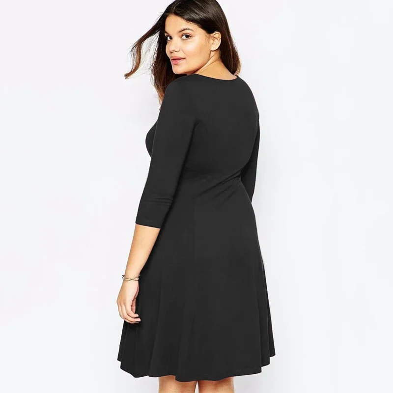 Plus Size Square Neck A-line Dress Women Quarters Sleeve Knee Length Elegant Office Lady Dress Spring Casual Dress 5XL 6XL 7XL