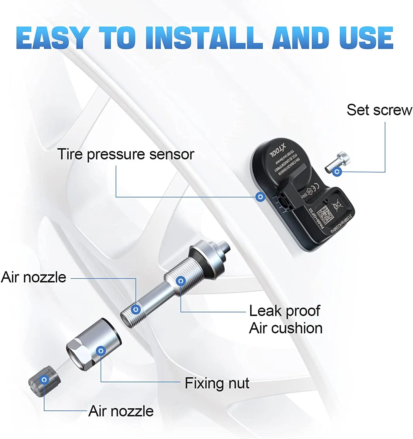 XTOOL TS100 TPMS Sensor Tools Tire Pressure Monitor Programming Sensor 433 & 315MHZ TPMS Sensor Tire Repair Scanner