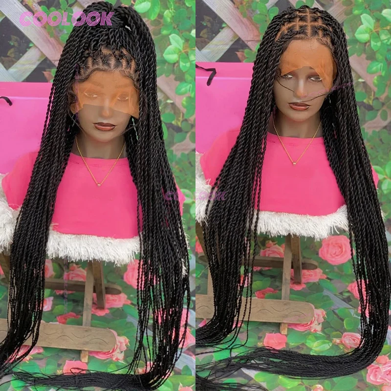 

40-дюймовые синтетические плетеные парики для чернокожих женщин, парик без узлов, косички, полный парик спереди, дешевые плетеные парики