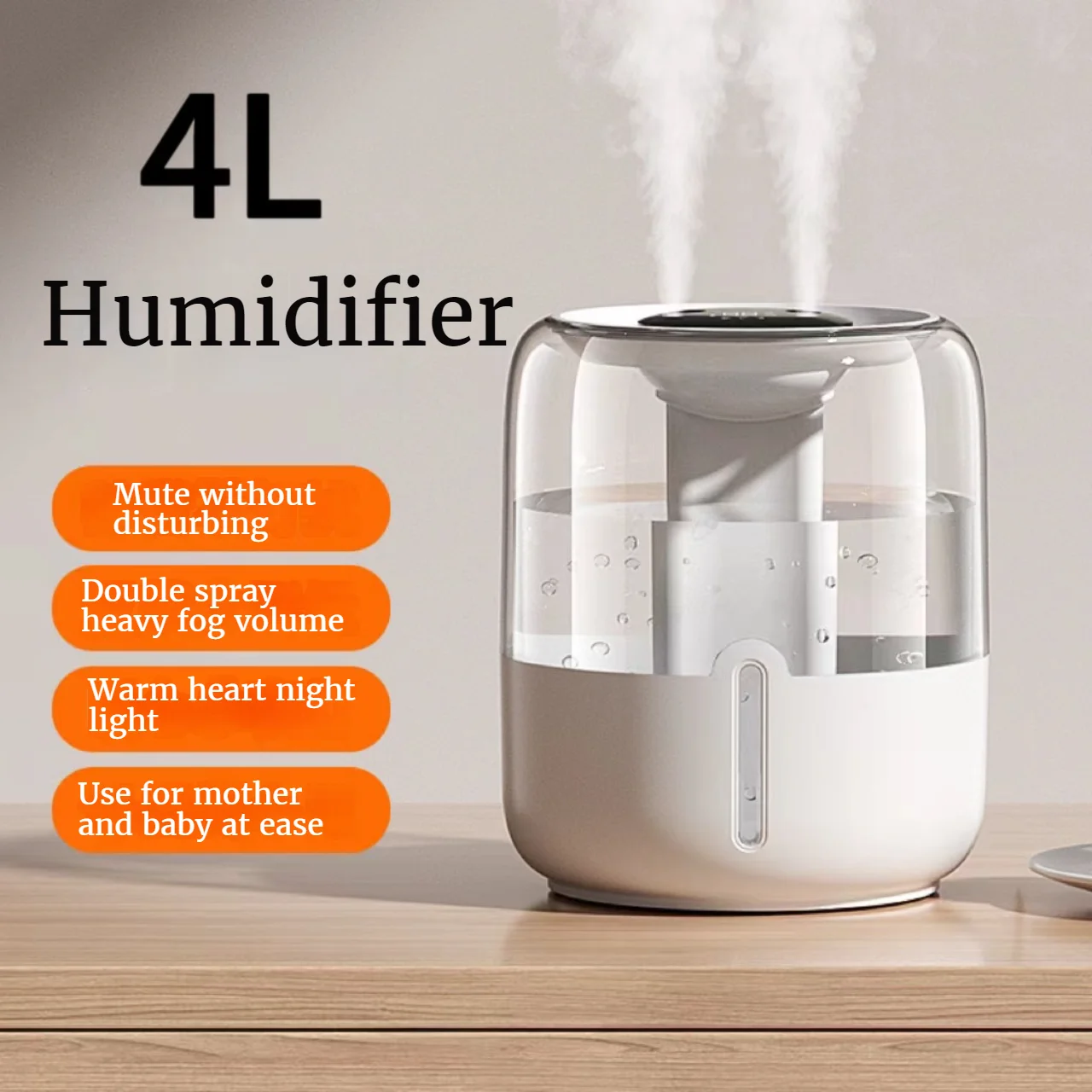 New 4L Large Capacity Humidifier USB Double Spray Home Dormitory Office Bedroom Desktop With Small Night Light