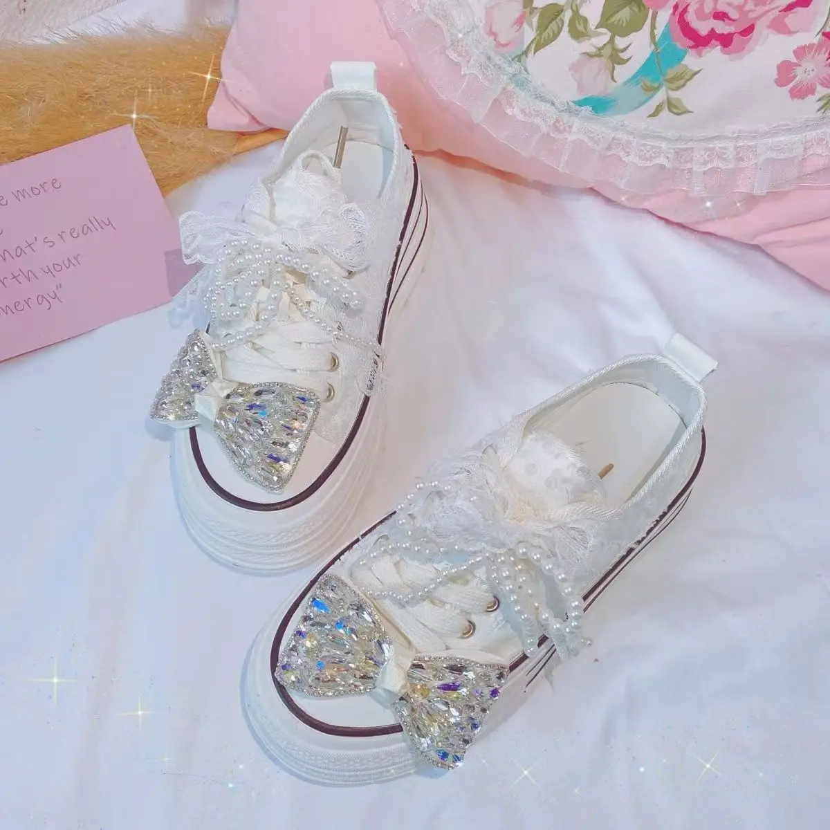 

Холщовые туфли с белым жемчугом и стразами и блестками, кружевные парусиновые туфли с кисточками и бисером, удобная спортивная женская обувь на низкой платформе, размеры 35-39