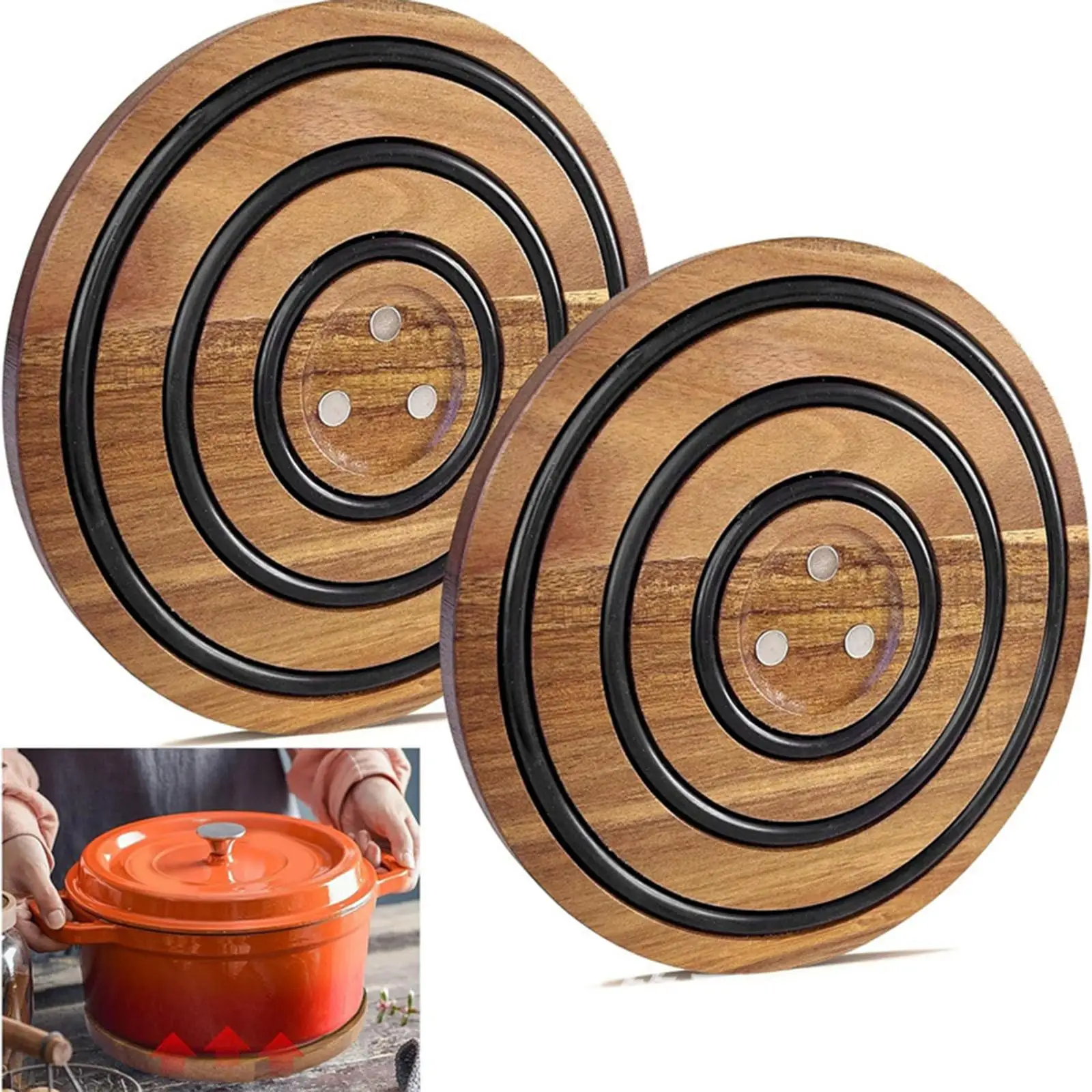 Magnetic Pot Trivet Wooden Pot Mat Heat-Resistant Dining Table Mat Cushioning Rubber Strip Insulation Mat For Hot Pots Pans