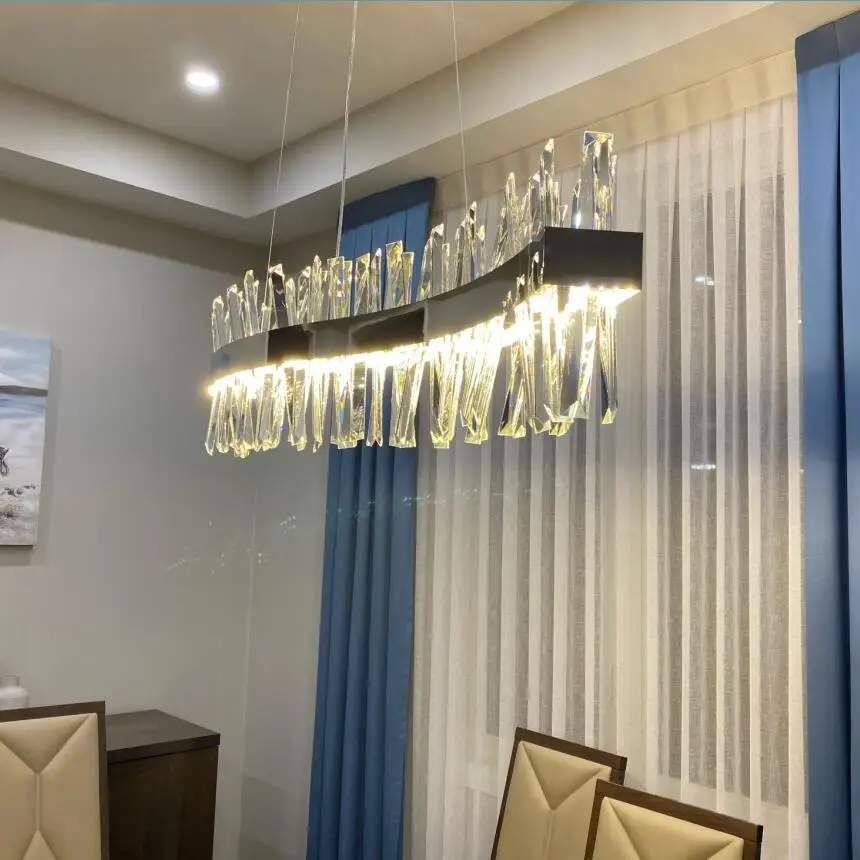 

Modern Crystal Chandelier Long LED Luster S-Shape Stainless Steel Luxury Restaurant Island Decorative Lighting
