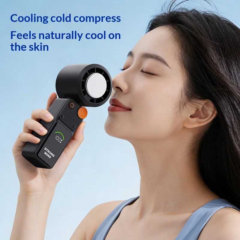 Portable Handheld Fan, 100-Speed Wind Turbo Fan with Cooling Mode, LED Display, Personal Mini Fan for Outdoor Travel