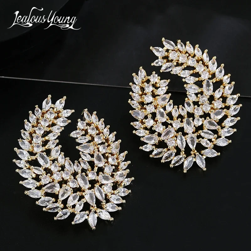 Luxury Marquise Cubic Zirconia Stud Earrings for Women Gold Color Big Party Studs Jewelry Wedding Brincos Boucle