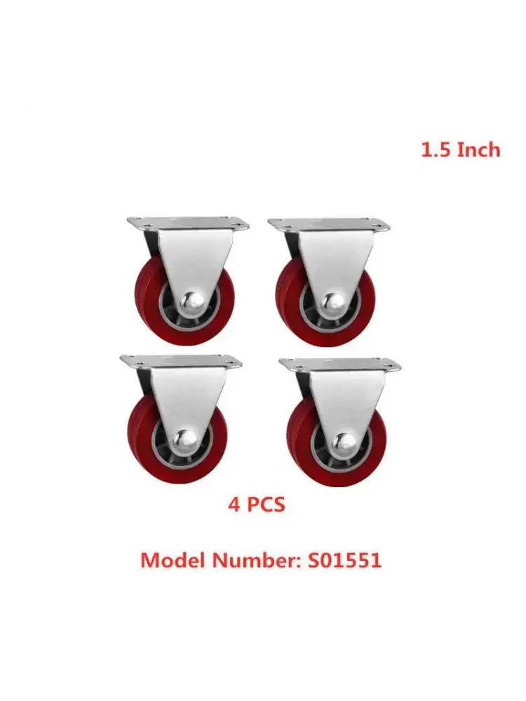 4 Pcs/Lot 1.5 Inch Jujube Red Pu Directional Caster 38mm Mute Wear-resistant Polyurethane Pulley Furniture Wheel Free Screws